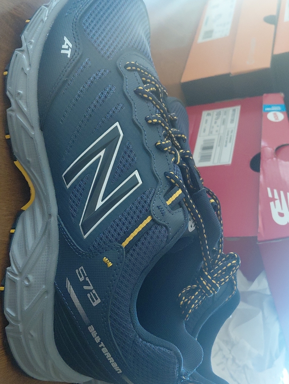 New Balance Men's Navy and Yellow Athletic Running Shoes